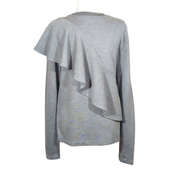AY Diane Von Furstenberg DVF Grey Ruffle Crewneck Quiet Luxury Sweater P XS S M - Picture 5 of 8